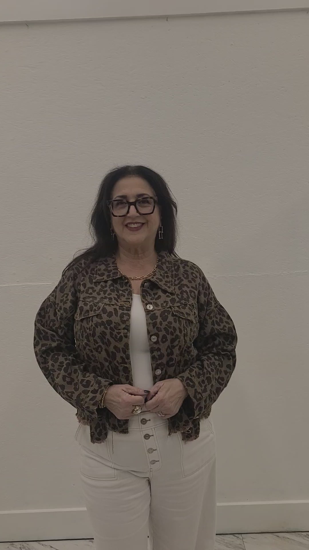 Cropped  Leopard Denim Jacket