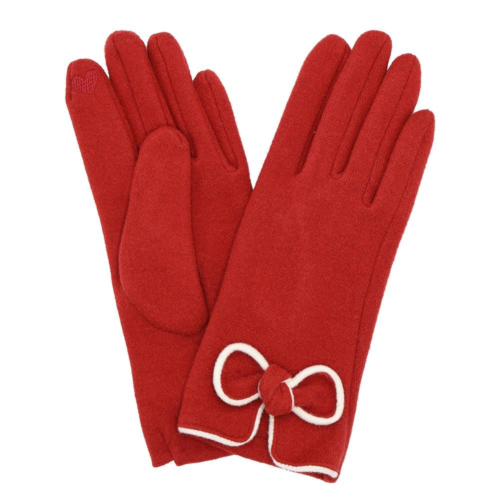 Soft Knit Glove w/Bow Detail Red