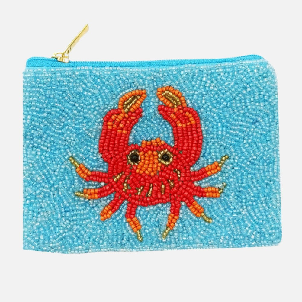 Seed Bead Zippered Wallet Crab Design