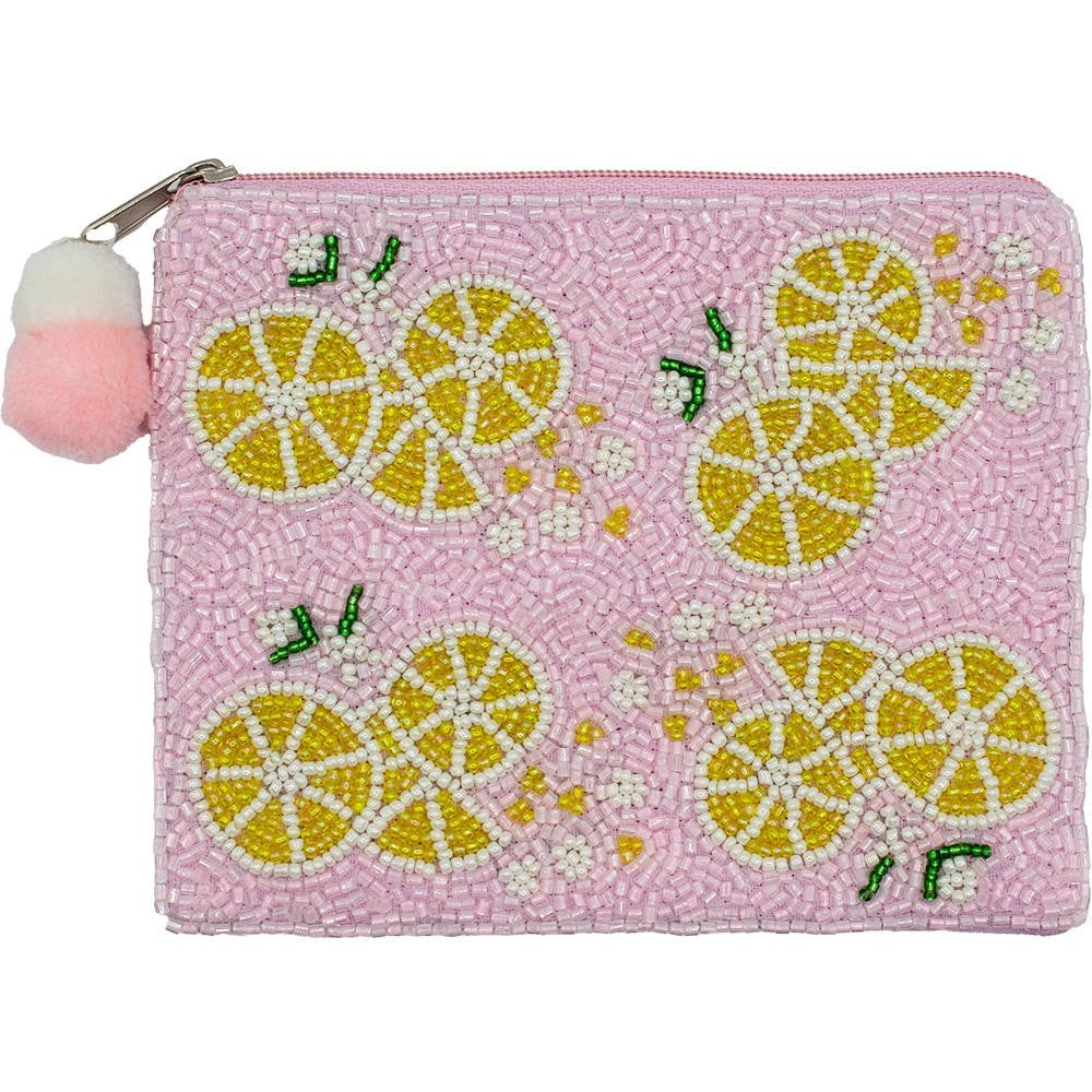 Seed Bead Zippered Wallet Yellow Lemons