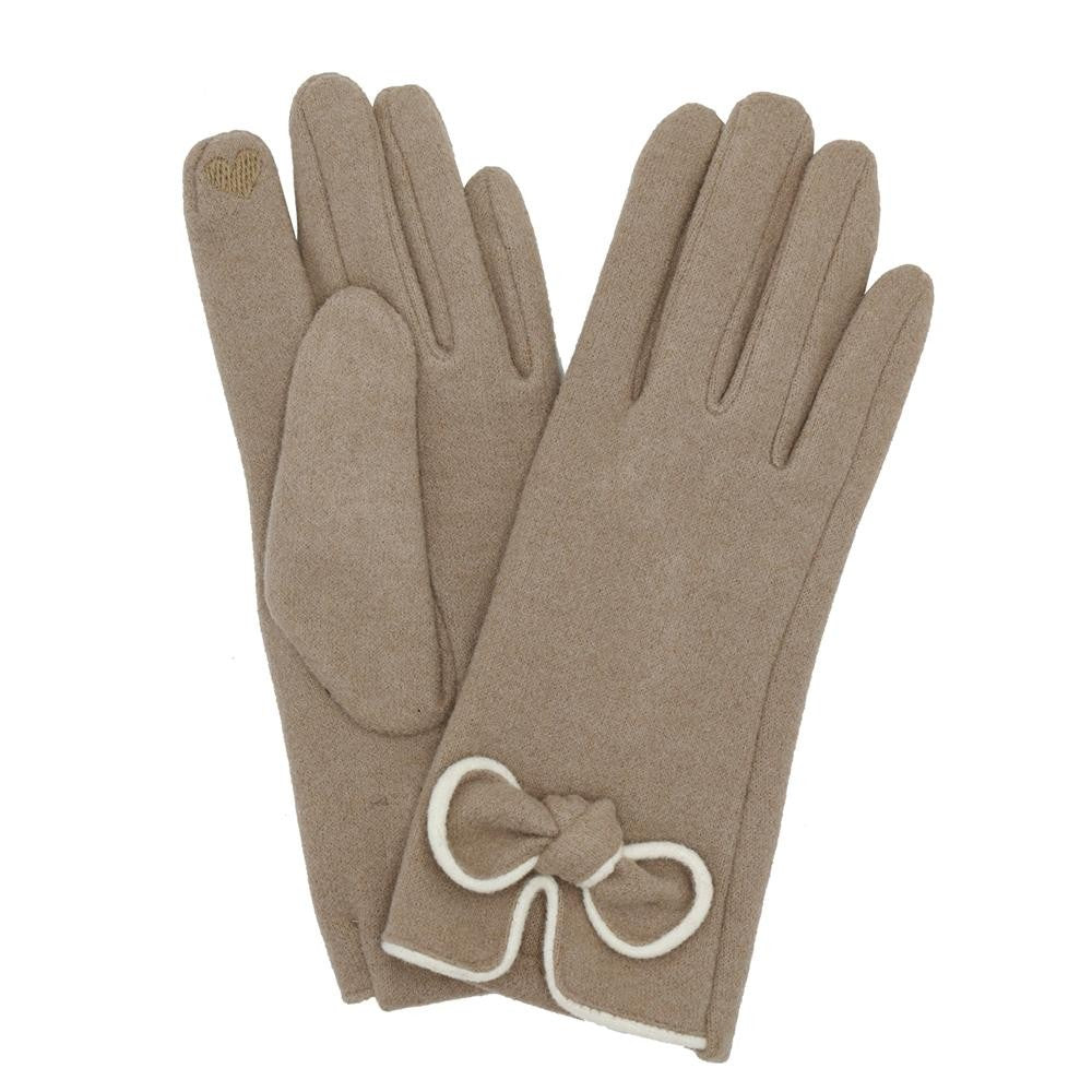 Soft Knit Glove w/Bow Detail Taupe - Accessories