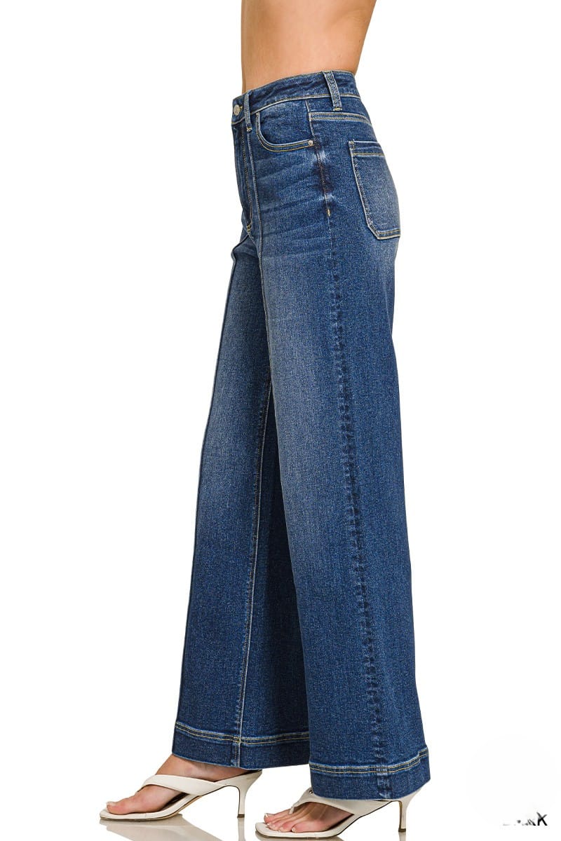 Zenana clothing Zenana Denim Wide Leg Pintuck Jeans Dark Wash