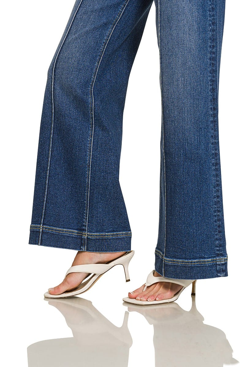 Zenana clothing Zenana Denim Wide Leg Pintuck Jeans Dark Wash