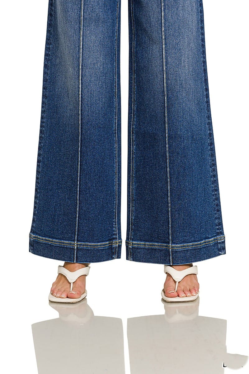 Zenana clothing Zenana Denim Wide Leg Pintuck Jeans Dark Wash