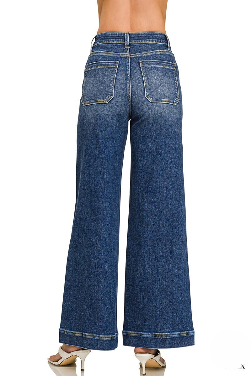Zenana clothing Zenana Denim Wide Leg Pintuck Jeans Dark Wash
