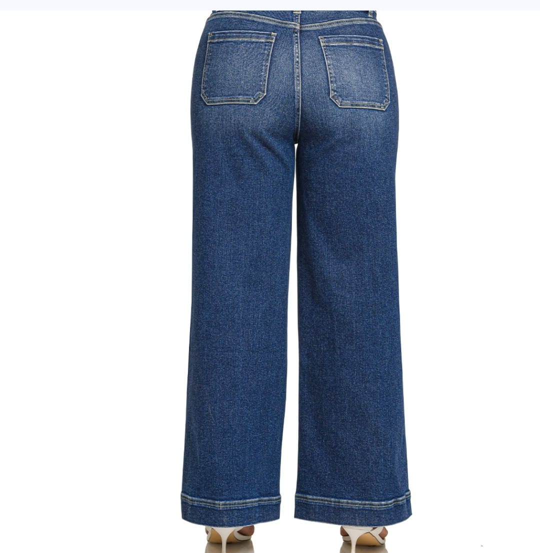 Zenana clothing Zenana Denim Wide Leg Pintuck Plus Size Jeans Dark Wash