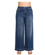 Zenana clothing Zenana Denim Wide Leg Pintuck Plus Size Jeans Dark Wash