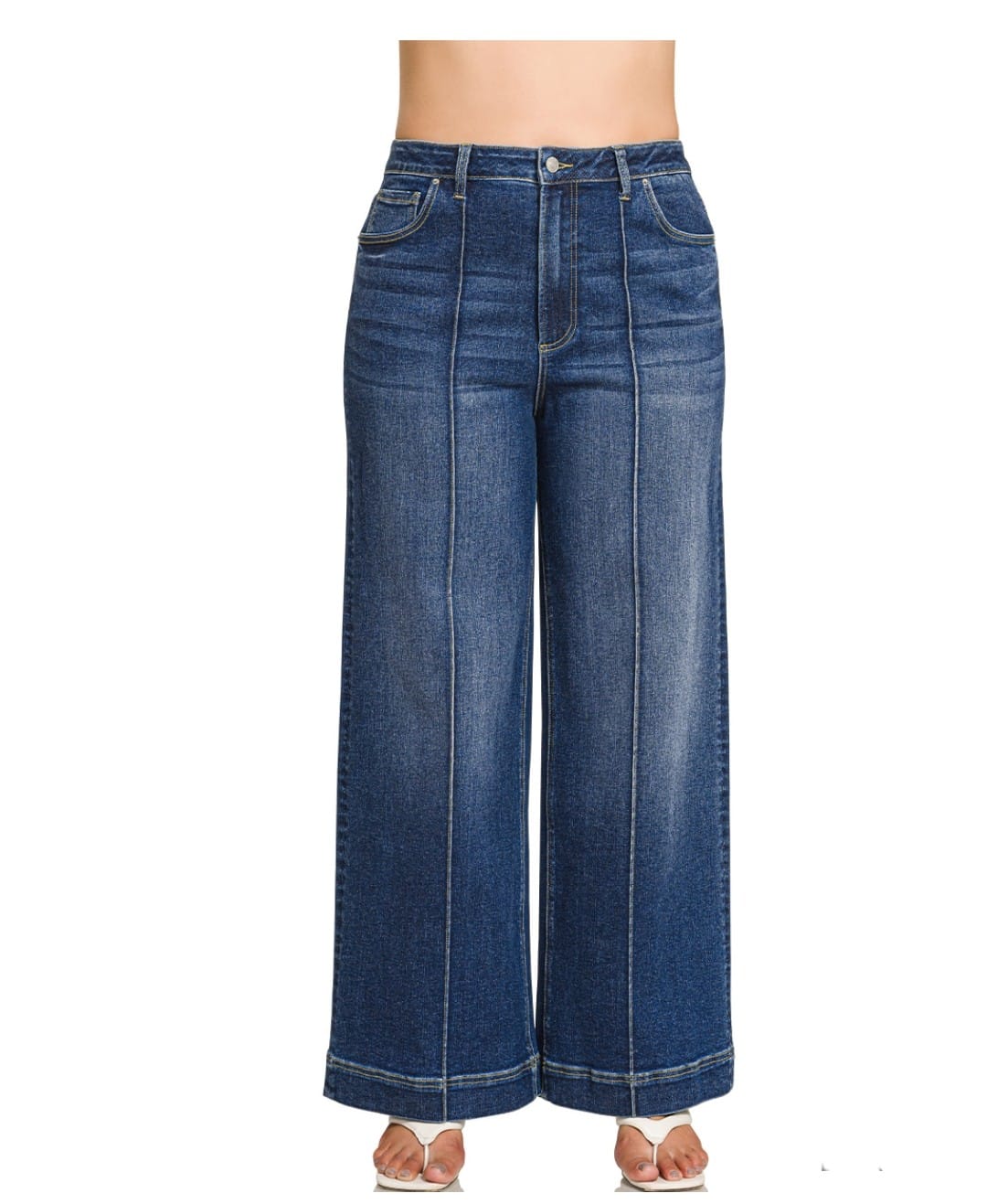 Zenana clothing Zenana Denim Wide Leg Pintuck Plus Size Jeans Dark Wash