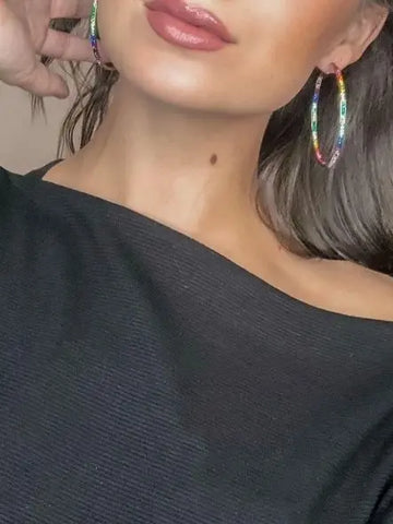 Inside Out 60MM Crystal Hoop Earring (XL Silver)