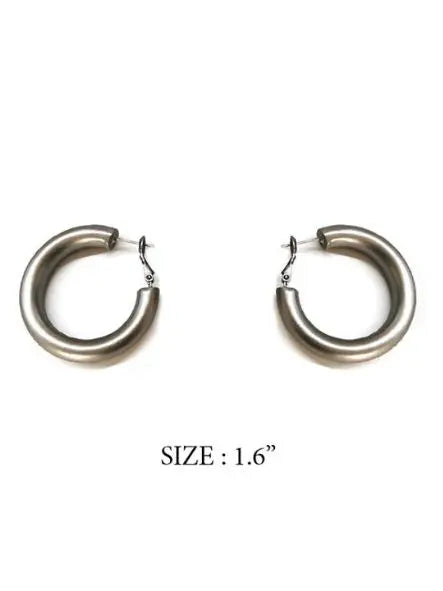 House of Trendz Earrings Chubby Hoop Earrings (Brushed Hematite)