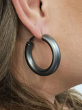 House of Trendz Earrings Chubby Hoop Earrings (Brushed Hematite)
