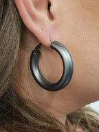 House of Trendz Earrings Chubby Hoop Earrings (Brushed Hematite)