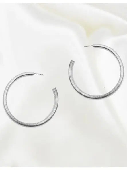 House of Trendz Earrings Large Silver Brushed Hoop 4mm / 50 mm