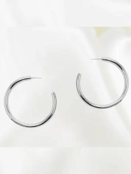 House of Trendz Earrings Medium Silver Shiny Hoop 4mm x 40mm