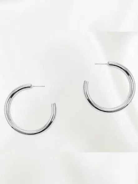 House of Trendz Earrings Small Silver Shiny Hoop 4mm x 30mm