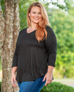 House of Trendz Shirts & Tops Fab Fit Basic 3/4 Sleeve Tee (Black)