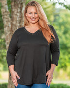 House of Trendz Shirts & Tops Fab Fit Basic 3/4 Sleeve Tee (Black)