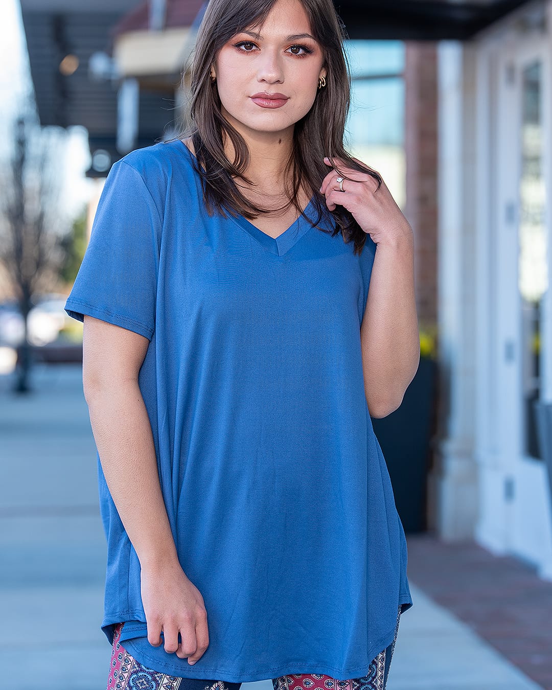 House of Trendz Top Fab Fit Basic Short Sleeve (Denim)