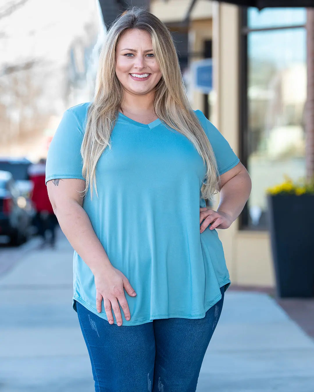 House of Trendz Top Fab Fit Basic Short Sleeve (Ocean Blue)