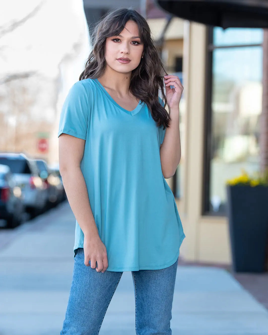 House of Trendz Top Fab Fit Basic Short Sleeve (Ocean Blue)