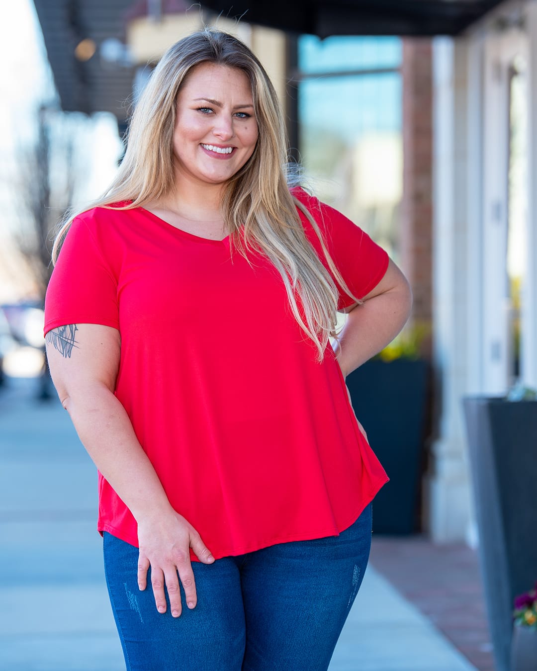 House of Trendz Top Fab Fit Basic Short Sleeve (Tomato Red)