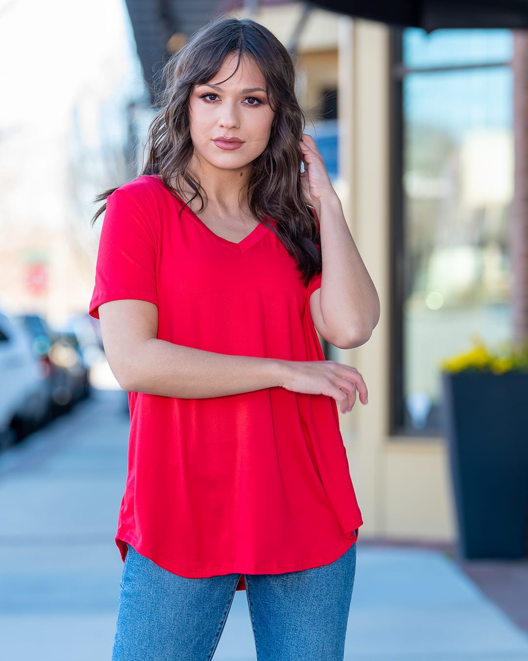 House of Trendz Top Fab Fit Basic Short Sleeve (Tomato Red)